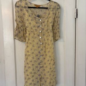 April Cornell Yellow Floral Mini/Midi Dress